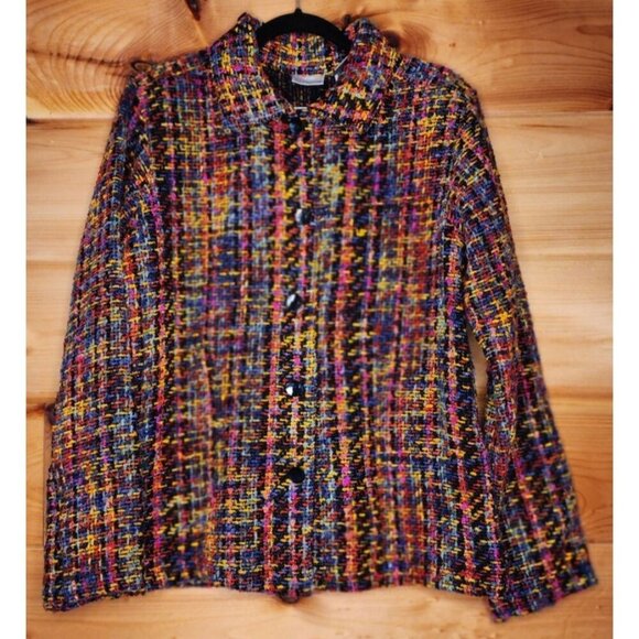 Chico's 1 Colorful Tweed Woven Blazer Jacket Button-Front - Picture 1 of 14
